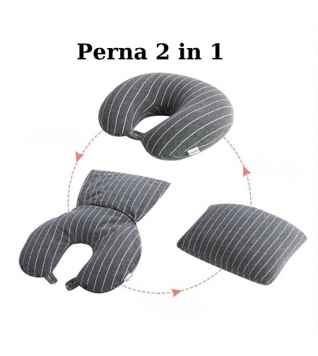 Perna de calatorie, Flippy , 2 in 1, cu Particule de Spuma cu Memorie, Gri