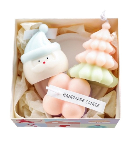 Lumanari Parfumate de Craciun, Flippy, Gift Box Set cu 3 Lumanari Aromaterapie, 11 x 11 x 7.5 cm, Roz Verde