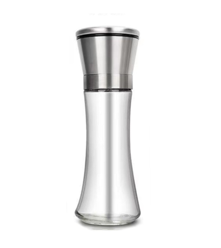 Rasnita Manuala pentru boabe, Flippy, Rasnita pentru Piper Sare Cafea, din Sticla cu Otel inoxidabil, 19.2 x 6.4 cm, volum 200 ml, Transparenta cu Capac din Inox