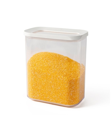 Cutie de Depozitare Alimente, Flippy, 1.5L, Capac Alb, din ABS+Silicon, 14.5 x 9 x 16.7 cm, Transparent