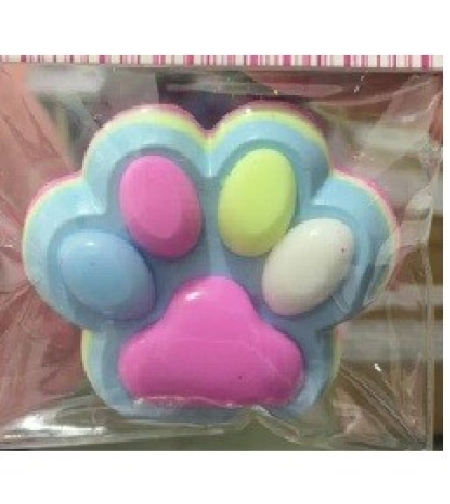 Jucarie Antistres Squishy, Flippy, cu Revenire Lenta, Labuta de Pisica Pufoasa, 8.5 x 7.5 cm, Ambalaj Transparent, Albastru Multicolor