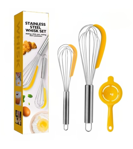 Set 3 ustensile pentru bucatarie Flippy, 2 teluri, un separator oua, inox/silicon, Galben