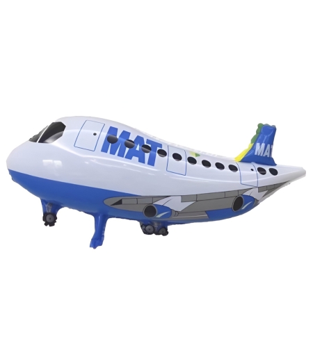 Balon din Folie Metalizata, Flippy, Figurina Avion, Tema Aeronava, 44x82.5 cm, Ambalaj Individual, Pai Inclus, Umflare cu Aer sau Heliu, Alb