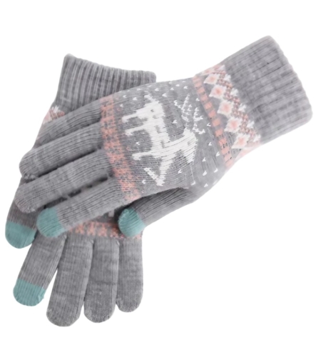 Manusi de Dama, Flippy, Model Ren, Functie Touchscreen (ecran tactil), Material Acril Tricotat, Manseta Elastica, Interior Catifelat, Marime Universala, Gri