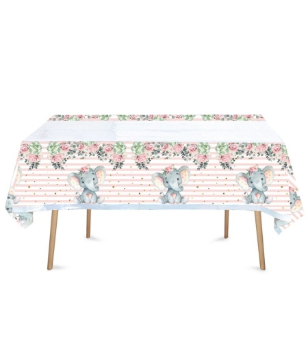 Fata de Masa, Flippy, din Plastic, Imprimeu Elefanti, 180 x 108 cm, Roz