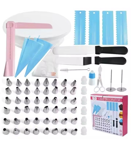 Set 70 Piese Ustensile pentru Ornare Prajituri, Flippy, din Plastic si Otel Inoxidabil, Multicolor