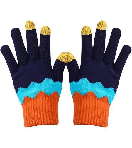 Manusi de Dama, Flippy, Model Ondulat, Functie Touchscreen (ecran tactil), Material Acril Tricotat, Manseta Elastica, Interior Catifelat, Marime Universala, Portocaliu/Albastru
