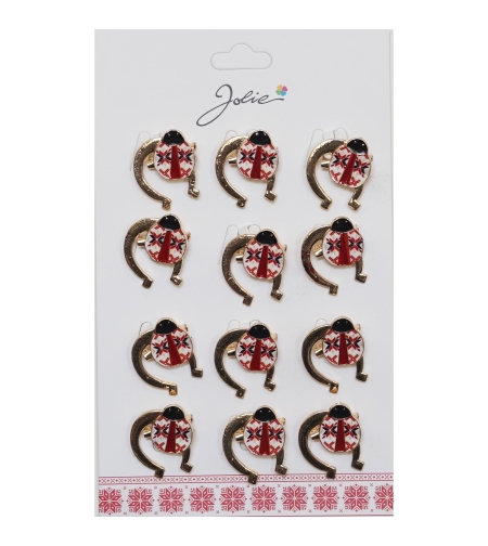Set 12 Brose Martisor Primavara Buburuza cu Motiv Traditional in Potcoava