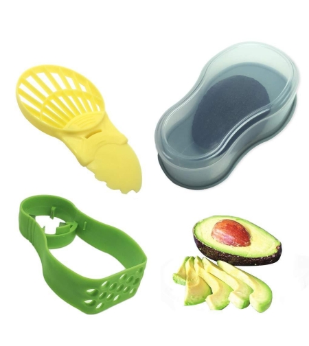 Recipient de Depozitare Avocado 5in1, Flippy, Etans, pentru Frigider, din Plastic, Dispozitiv de Taiat, Curatat, Feliat, 15x4.5x7 cm, Gri