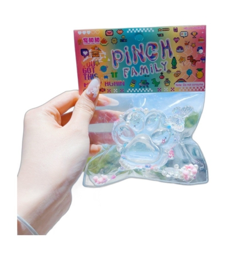 Jucarie Antistres Squishy, Flippy, Labuta de Pisica Pufoasa, cu Revenire Lenta, 6 x 6 cm, Model Crystal Ice, Transparent