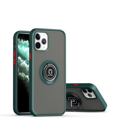 Husa Anti Fall Metal Bracket pentru Apple iPhone 12/ 12 Pro, Rezistenta la socuri, Margini colorate, Cu inel de prindere magnetic, Flippy, Verde