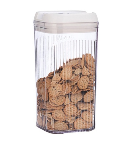 Cutie de Depozitare Alimente, Flippy, Cutie de Tip Container, 2.5L, 12.5x12.5x26 cm, Recipiente pentru Cereale in Bucatarie, Transparente cu Capac Alb