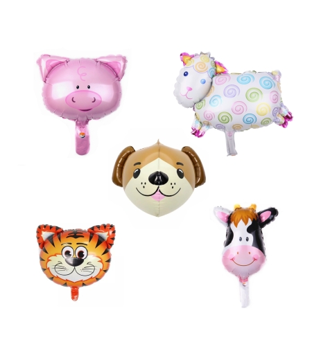 Set 5 Baloane Folie Metalizata, Flippy, Figurine Animale Domestice, 30 cm, Ambalaj Individual, Pai inclus, Umflare cu Aer sau Heliu, Multicolor