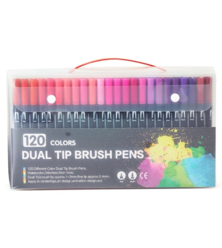 Set 120 Carioci, Flippy, pe Baza de Apa, 2 Tipuri de Varf, 1-2 mm, 0.4 mm, Corp Carioca Negru, din Plastic, Multicolor