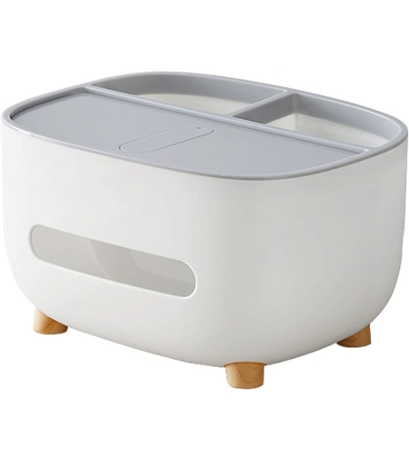 Suport pentru Servetele, Flippy, Cutie Multifunctionala, Design Minimalist, ABS, cu Suport pentru Obiectele Personale, pentru Birou, 21x12x12 cm, Gri
