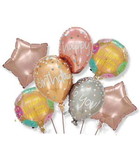 Baloane pentru aniversare, Flippy, tematica Happy Birthday, set 7 baloane, 3 in1 Balon 86 x 110 cm, 2 Stele, 2 Rotunde, din folie de aluminiu, pai de carton inclus, Multicolor