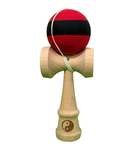 Kendama X Originala, Flippy, 18 cm, Profesionala, +9 Ani, din Lemn, Model cu Dunga, Rosu/Negru
