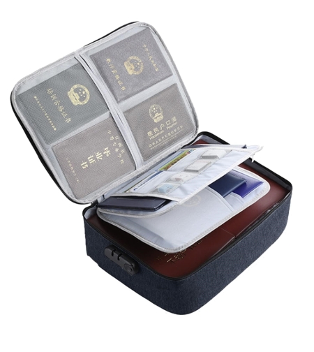 Geanta Flippy pentru Depozitare Acte si Documente, Facturi, Carduri, cu Cod de Securitate, 2 Compartimente, Impermeabila, 37 x 10.5 x 27 cm, Albastru Marin