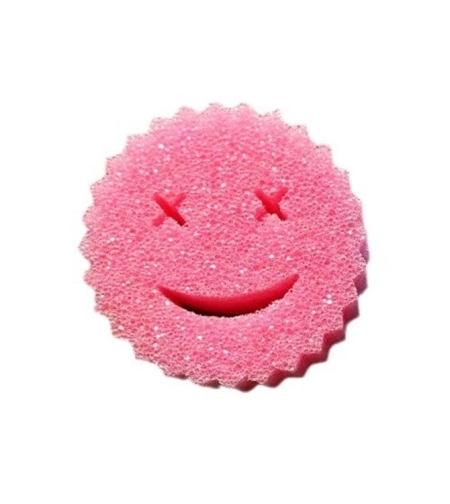 Burete de Vase, Flippy, Rotund, din Burete PU, Model Smiley Face, Doua Fete, 10 x 4 cm, Roz/Galben