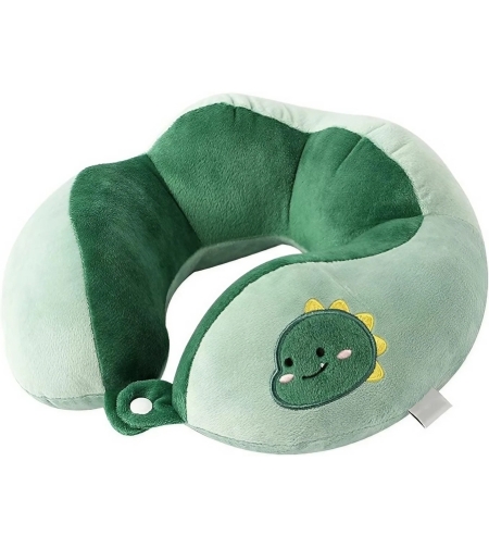 Perna de Calatorie, Flippy, Pentru Gat si Cap, Umplutura din Bumbac, 28x28x10 cm, cu Model Brodat Dinozaur, Verde