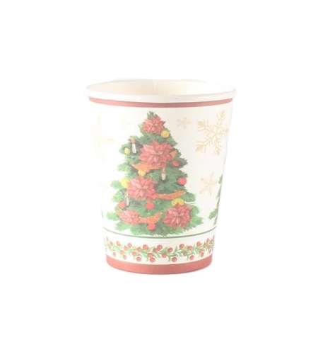 Set 10 Pahare, Flippy, Imprimeu Brad de Craciun, din Carton, 250 - 300 ml, 7.5 x 8.4 x 5.3 cm, Multicolor