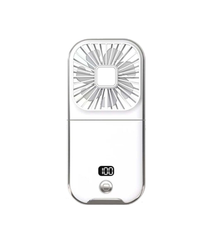 Ventilator Portabil Flippy, 3 in 1, de Mana, de Gat, de Birou, 16.7 x 8 x 1.9 cm, 3 Trepte de Viteza, Incarcare USB, Pliabil, Afisaj Digital, Suport Telefon, Alb