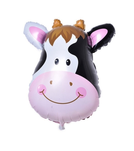 Balon din Folie Metalizata, Flippy, Mini Figurine Animalute, Model Vacuta, Tematica Aniversare, 45x40 cm, Ambalaj Individual, Pai Inclus, Umflare cu Aer sau Heliu, Multicolor