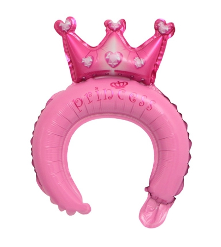 Balon din Folie Metalizata, Flippy, Tip Coronita cu Urechi, Model Coronita de Printesa, Ambalaj Individual, Pai Inclus, Umflare cu Aer sau Heliu, 30 x 27 cm, Roz