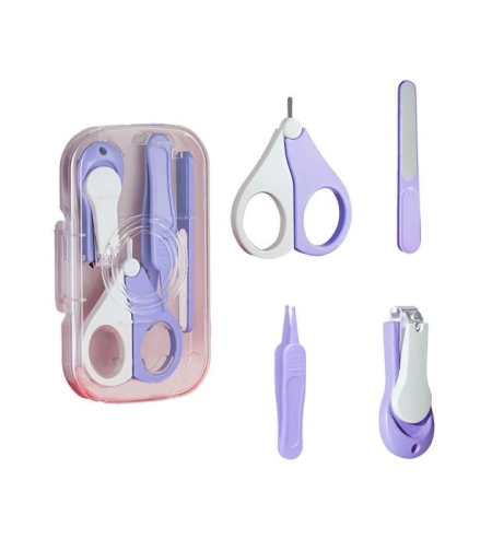 Set 4in1 de Ingrijire Unghii pentru Bebelusi, Flippy, Cutie de Depozitare Texturata, 0-6 Ani, 13.6x8x2 cm, Mov