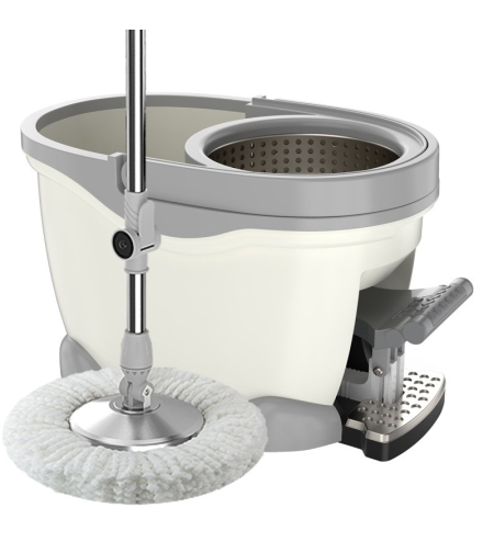 Set Galeata cu Pedala si Mop Rotativ 360°, Flippy, Cu Actiune Centrifuga x4, Pentru Uz Casnic, Maner din Otel Inoxidabil Telescopic, 2 Capte din Bumbac, 46x30x28 cm, Alb Ivoir