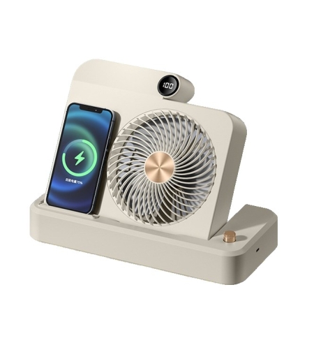 Ventilator 2in1, Flippy, Functie Incarcare Telefon Wireless, 100 Trepte de Viteza, 2400 mAh, 5V, 2A, 25 x 16.5 x 24 cm, Bej