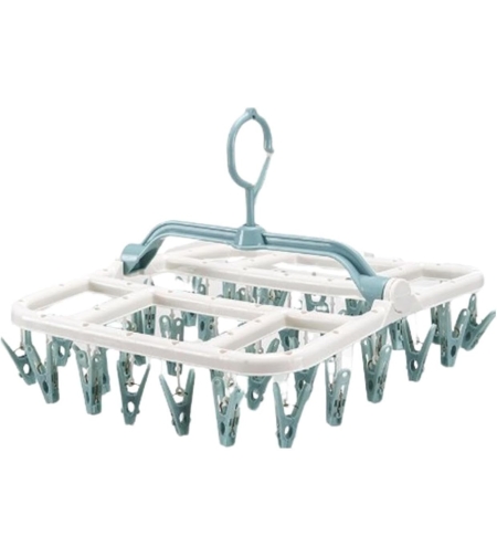 Uscator de Rufe Suspendat Flippy, cu 40 Carlige, Rotire 360 Grade, Protectie Vant, Pliabil, Patrat, Mateiral Plastic, Usor de Depozitat, Multifunctional, 36 x 24 cm, Alb/Albastru
