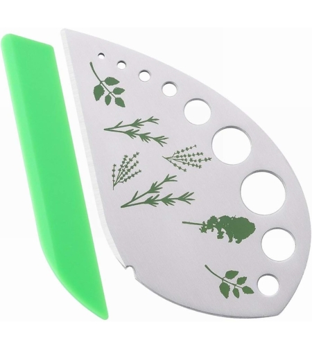 Tocator manual pentru ierburi Flippy, instrument de curatat frunze, margini ascutie, 9 gauri de diferite dimensiuni, multifunctional, material otel inoxidabil, maner ergonomic, rezistent la rugina, 12.3 x 6.9 cm, argintiu