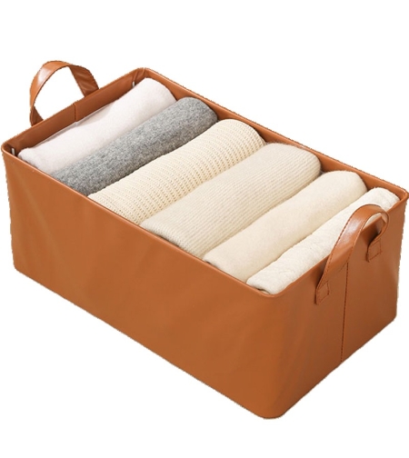 Cutie de Depozitare Tip Cos, Flippy, Material Piele Ecologica, Pliabila, 47x28x20 cm, 26 l, Cadru Metalic, cu Manere, Maro