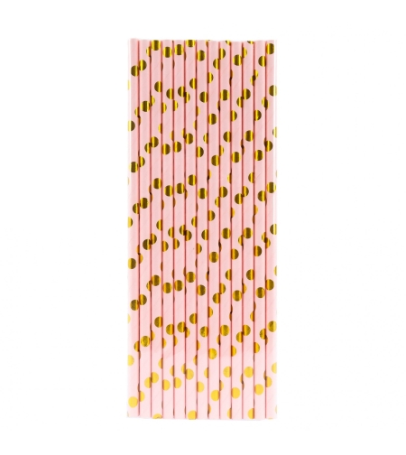 Set 10 Paie, Flippy, din Hartie, 19.5 cm, Model cu Buline Aurii, Roz