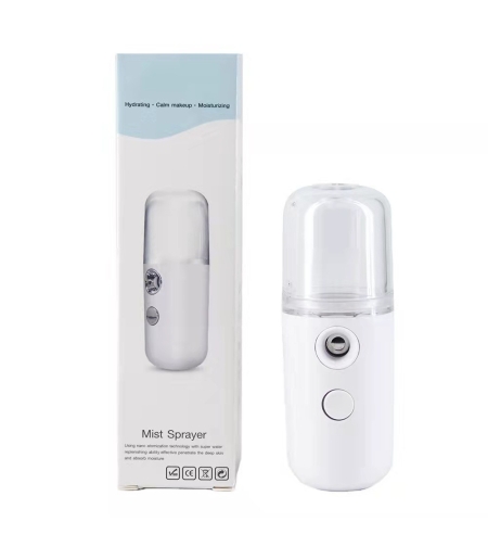 Spray de Hidratare Facială cu Tehnologie Nano, Flippy, Hidratare, Igienizare, Abur Rece, Încărcare USB, Capacitate 30 mL, 10cm, Alb