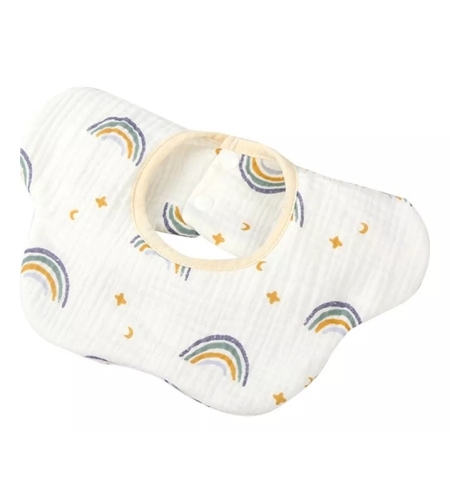 Baveta Tip Floare, Flippy, din Bumbac, pentru Copii 0-12 Luni, Rezistenta la apa, cu Capse, Model Curcubeu, 26 x 29 cm, Alb