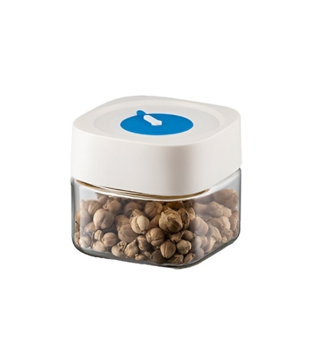 Borcan din Sticla de Inalta Calitate, Flippy, Capac Ermetic, Uz Casnic, Depozitarea Condimentelor sau a Alimentelor Umede si Uscate, 500 mL, 10x10x9 cm, Alb