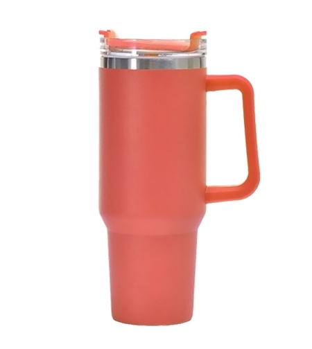 Cana Termos din Plastic, Flippy, pentru Bauturi Calde si Reci, cu Maner, 9.9x9.9x27 cm, Portocaliu