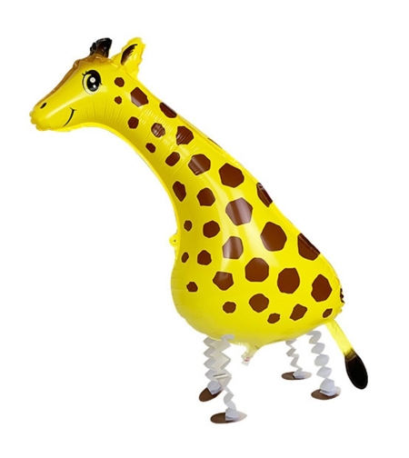 Balon din Folie Metalizata, Flippy, Figurina Animata, Model Girafa, 90x37 cm, Ambalaj Individual, Pai Inclus, Umflare cu Aer sau Heliu, Galben