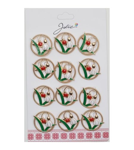 Set 12 Brose Martisor Primavara Ghiocel cu Buburuza in Cerc