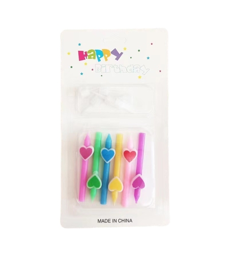 Set 6 Lumanari de Tort, Flippy, Model Creion cu Inimioare, 5.9 x 1.1 cm, din Ceara, Multicolor