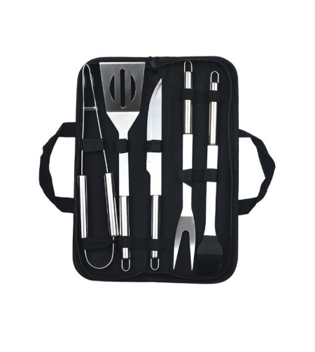 Set 5 Ustensile pentru Gratar, Flippy, din Otel Inoxidabil, Geanta Oxford, Argintiu