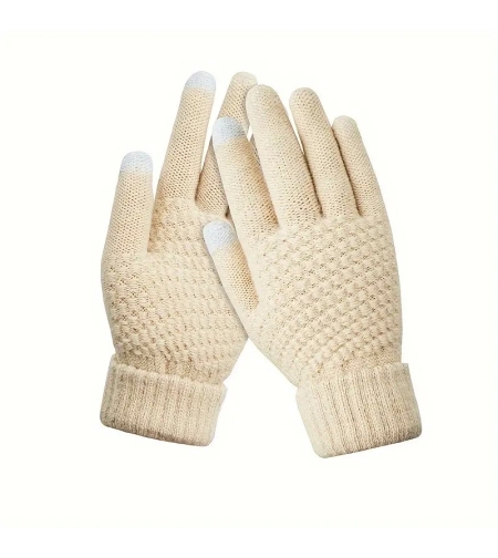 Manusi de Dama, Flippy, Functie Touchscreen (ecran tactil), Material Acril Tricotat, Manseta Elastica, Interior Catifelat, Marime Universala, Bej