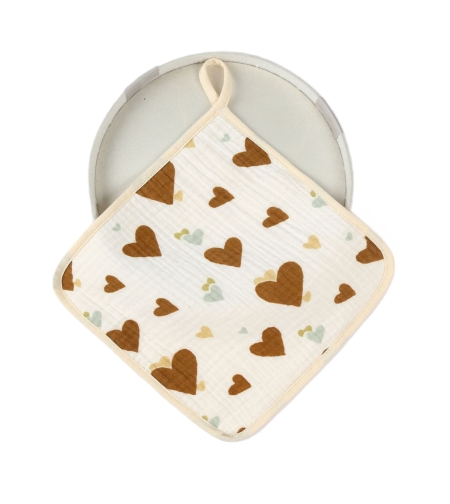 Prosop Absorbant, Flippy, din Bumbac, 25 x 25 cm, Model Inimioare, cu Agatatoare, Maro