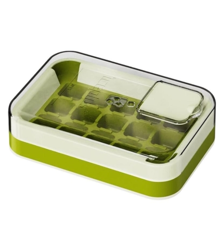 Cutie Gheata, 15 Cuburi, Cu Sistem de Presare Spate, Capac de Umplere și Evacuare, 1 L, 16.5 x 11.2 x 4.5 cm, Verde