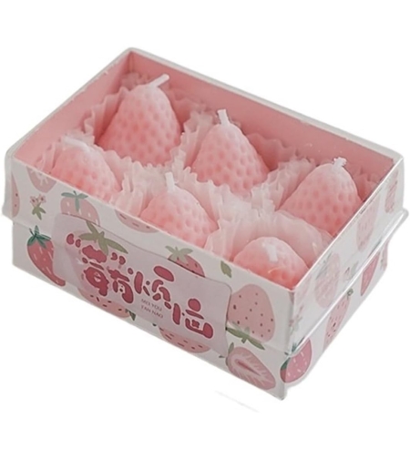 Set 6 Lumanari Parfumate, Flippy, Model Capsunici, Ardere 30 min, 78g, 6.3 x 9.3 x 3.8 cm, Roz