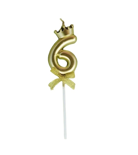 Lumanare pentru Tort Cifra 6, Model Coroana, Gold, Flippy, Party
