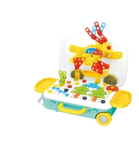 Jucarie educativa pentru copii, Flippy, Set 258 piese, 6 in 1, Valiza cu bormasina, Multicolor