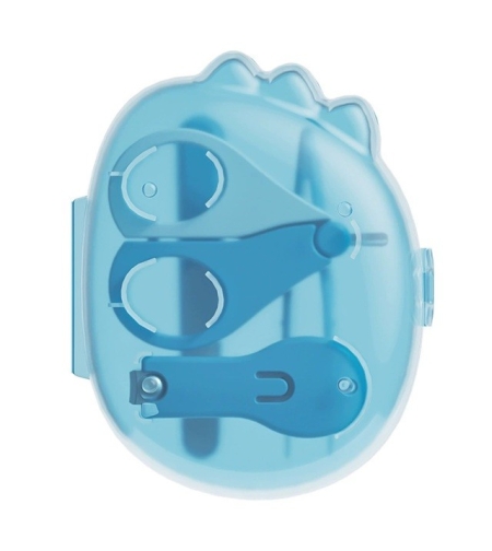 Set 4in1 de Ingrijire Unghii pentru Bebelusi, Flippy, Cutie de Depozitare Dinozaur Transparent, 0-6 Ani, 11.5 x 9 x 3 cm, Albastru
